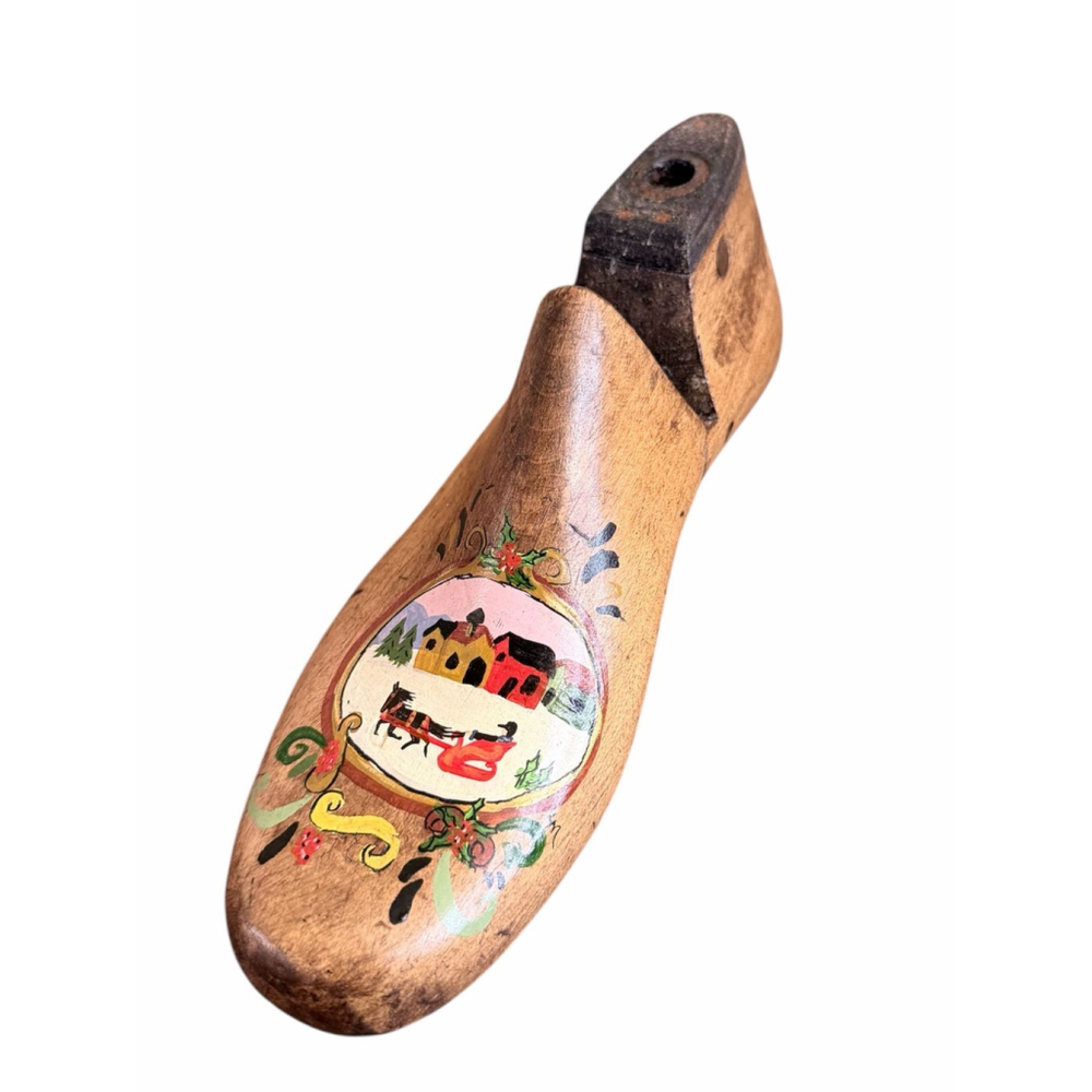 Vintage Hand-Painted Wooden Shoe Last Folk Art Rustic Decor Cottagecore Antique
